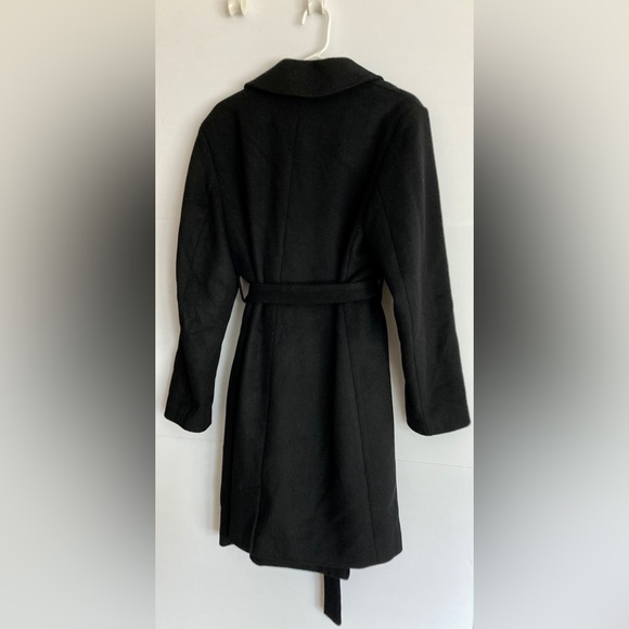 NWOT GAP LARGE Black Wool Blend Over Coat Belt Long Full Length Snaps Lined - Picture 2 of 8